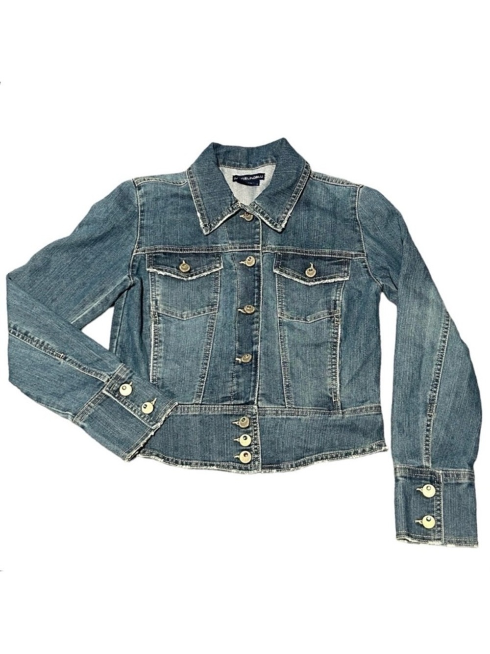 BANDOLINOBLU Blue Jean Jacket Denim rhinestone buttons Size small Like new